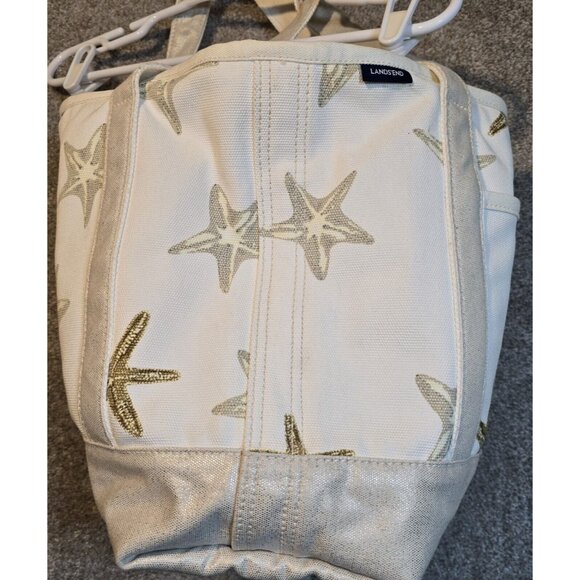 Lands' End Canvas Tote Bag Zips Shut Organize Pockets Starfish Beach Key Holder - Picture 9 of 16